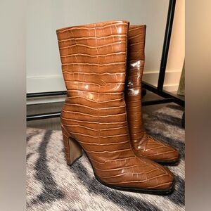 Brown crocodile print boots
